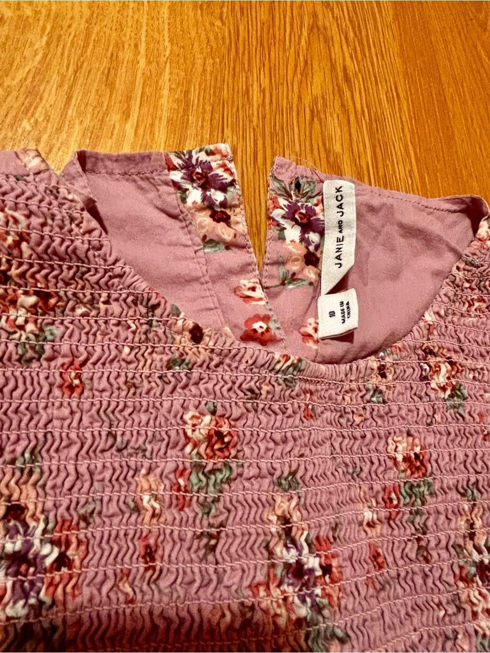 Janie and Jack Dusty Pink Floral Smocked Long-Sleeve Dress
